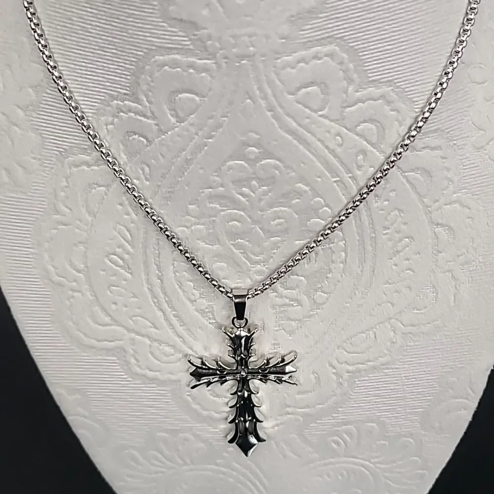 Stainless Steel Christian Cross Pendant Necklace Faith Jewelry NWT Minimalist